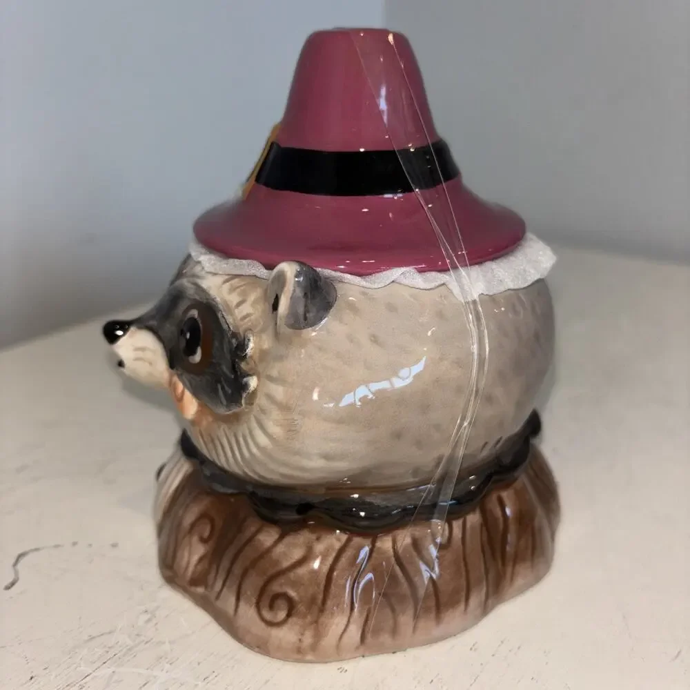 Johanna Parker Raccoon Thanksgiving Pilgrim Hat Small Jar Lid Candy Dish NEW